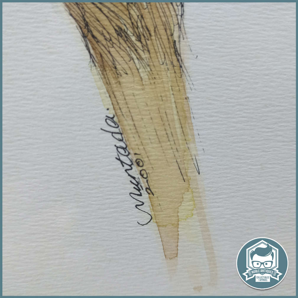 Framed and signed ink and watercolor camel art