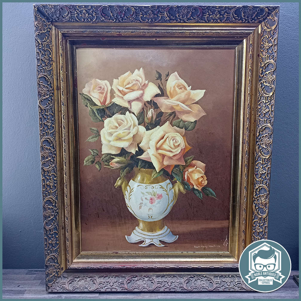 Large Ornately Framed Rose-Mary Hacking oil on Board still life painting 800 x 700