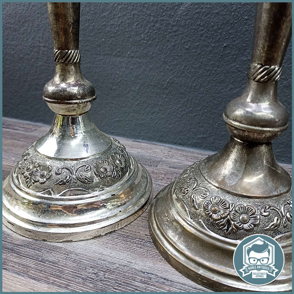 Pair of Large Vintage Ornate Silver-plated Candle Stands