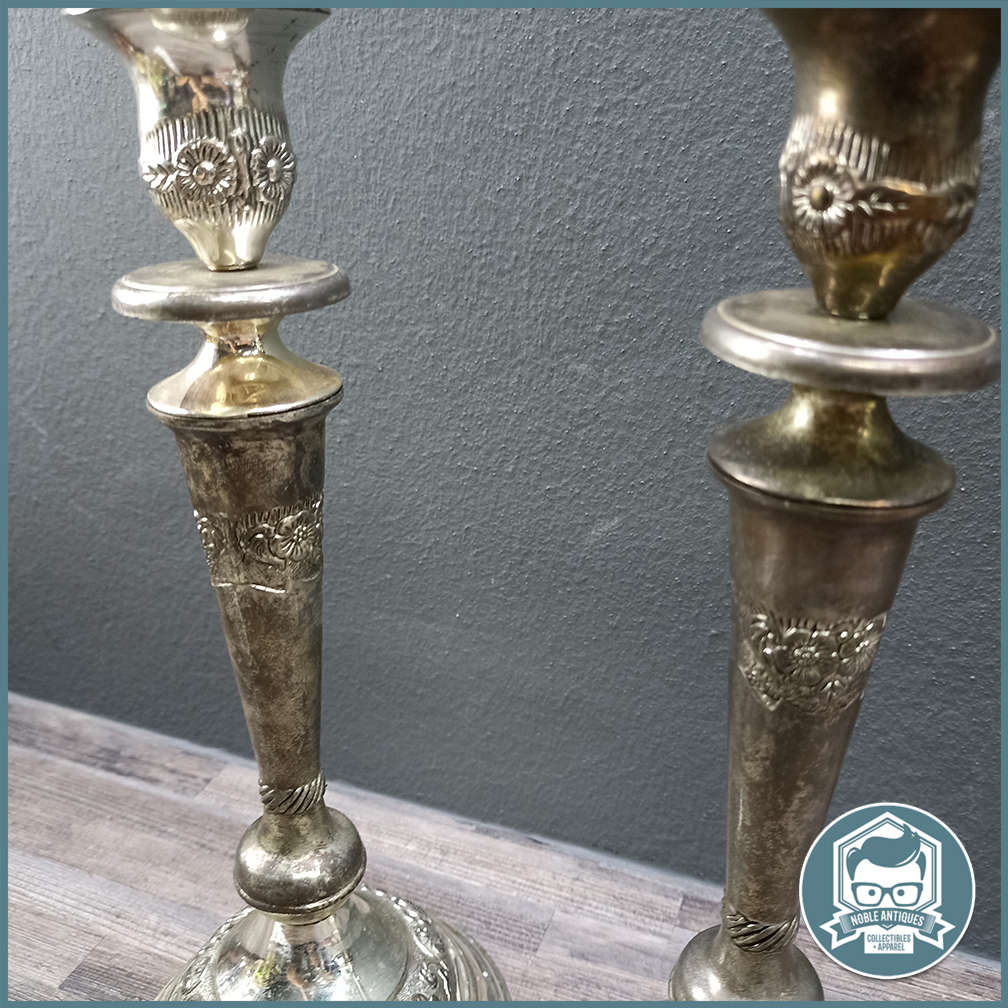 Pair of Large Vintage Ornate Silver-plated Candle Stands