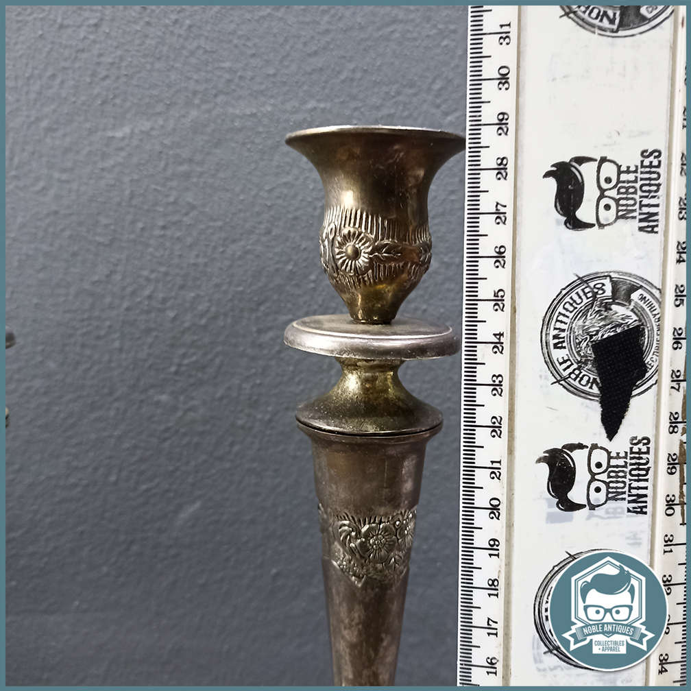 Pair of Large Vintage Ornate Silver-plated Candle Stands