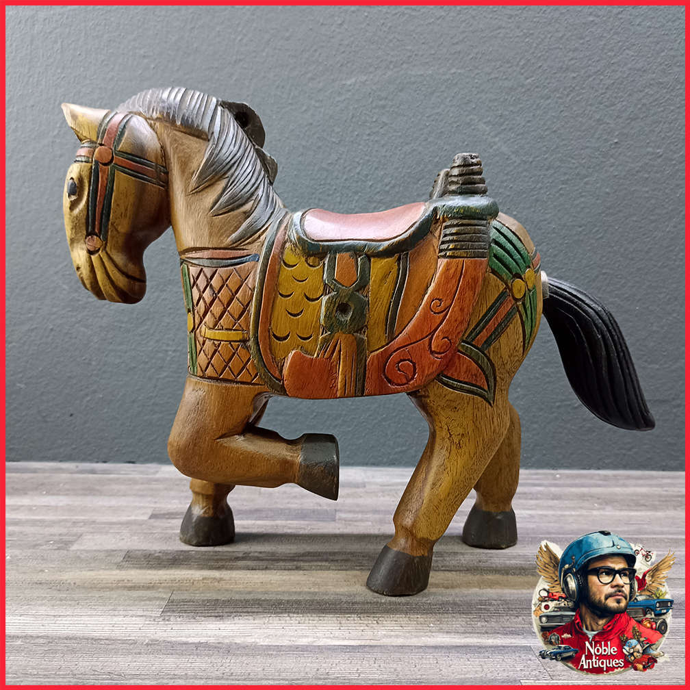 Large Vintage Hand Crafted Wooden Oriental Horse