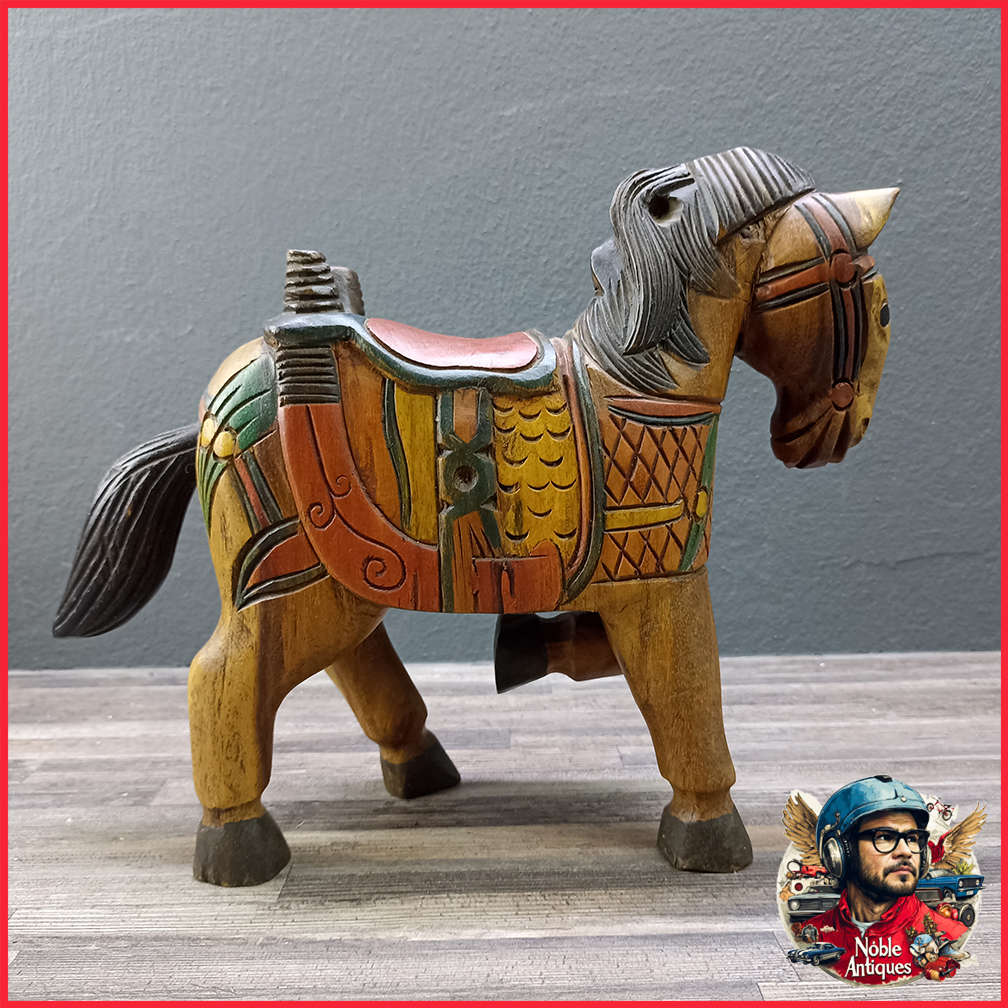 Large Vintage Hand Crafted Wooden Oriental Horse