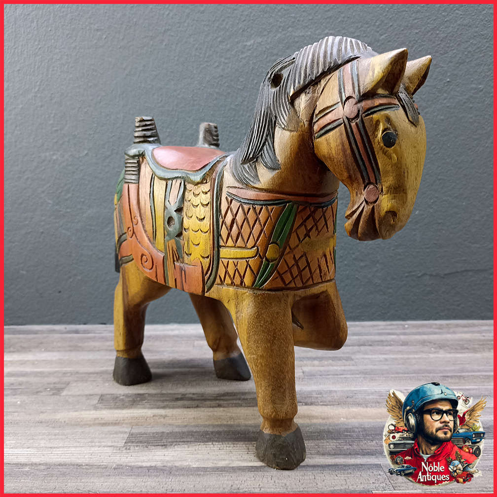Large Vintage Hand Crafted Wooden Oriental Horse