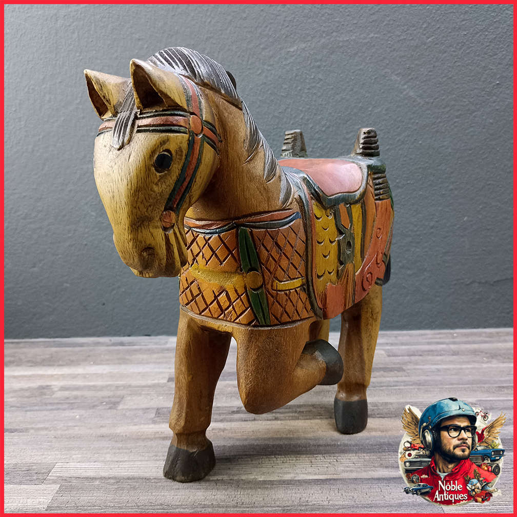 Large Vintage Hand Crafted Wooden Oriental Horse