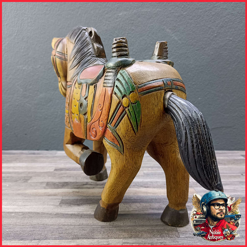Large Vintage Hand Crafted Wooden Oriental Horse