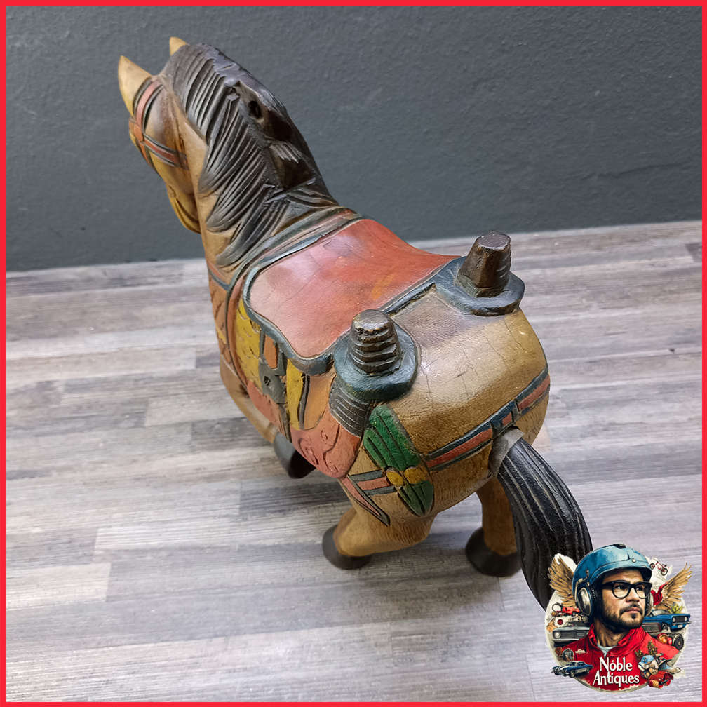 Large Vintage Hand Crafted Wooden Oriental Horse