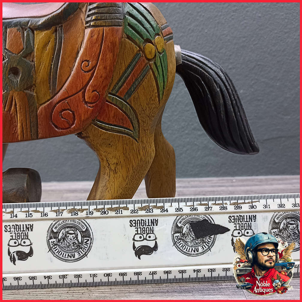 Large Vintage Hand Crafted Wooden Oriental Horse