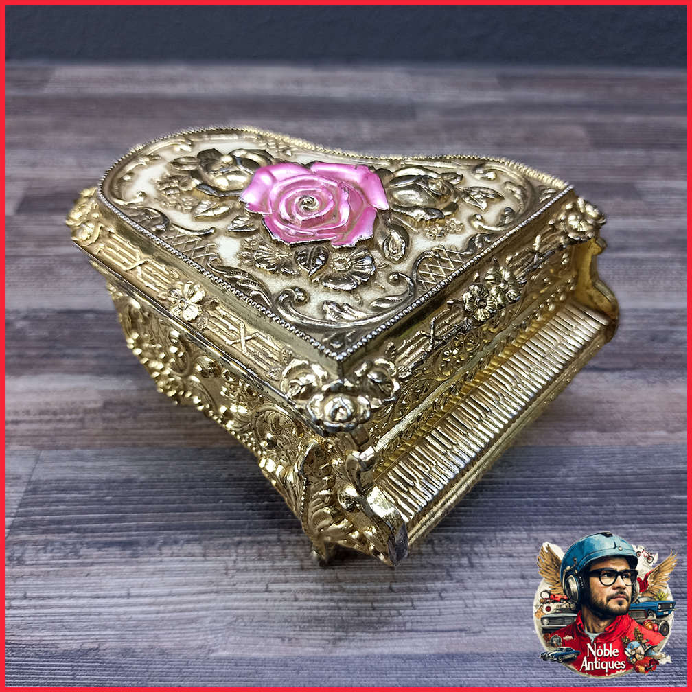 Vintage Ornate Metal Piano Trinket Jewelry Box