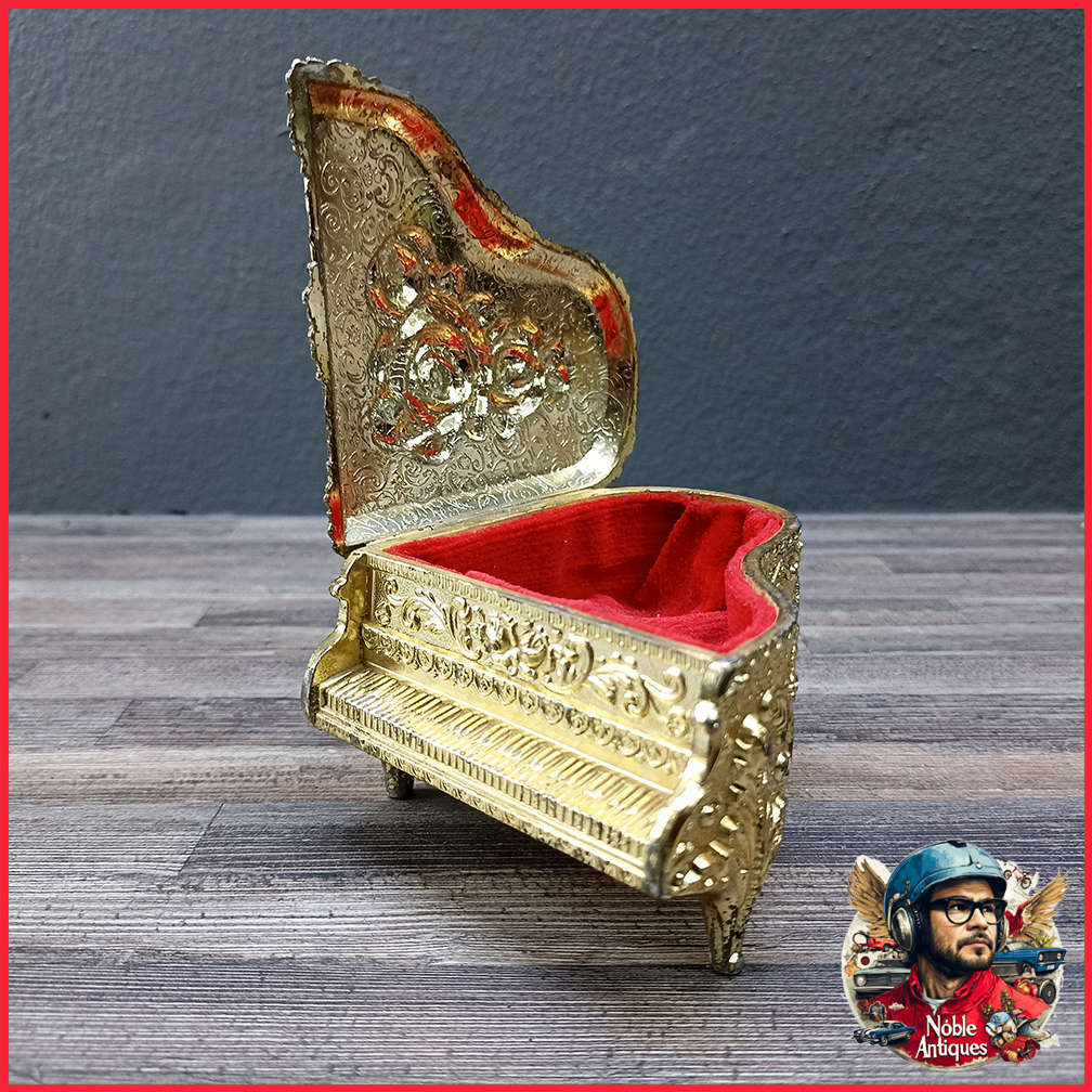 Vintage Ornate Metal Piano Trinket Jewelry Box