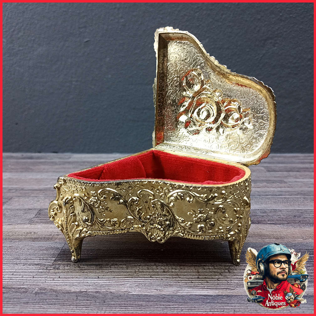 Vintage Ornate Metal Piano Trinket Jewelry Box
