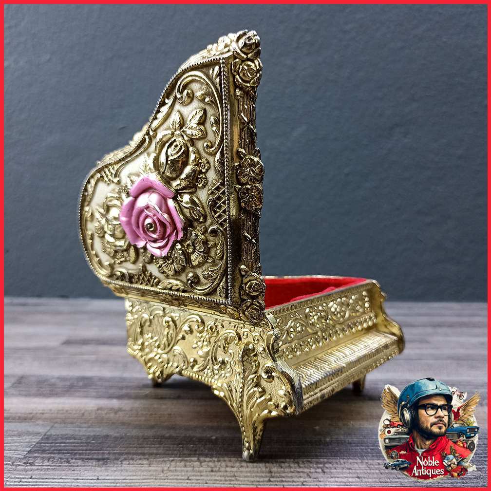 Vintage Ornate Metal Piano Trinket Jewelry Box
