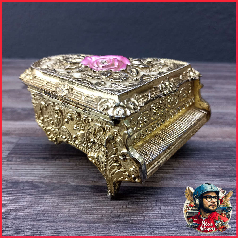 Vintage Ornate Metal Piano Trinket Jewelry Box