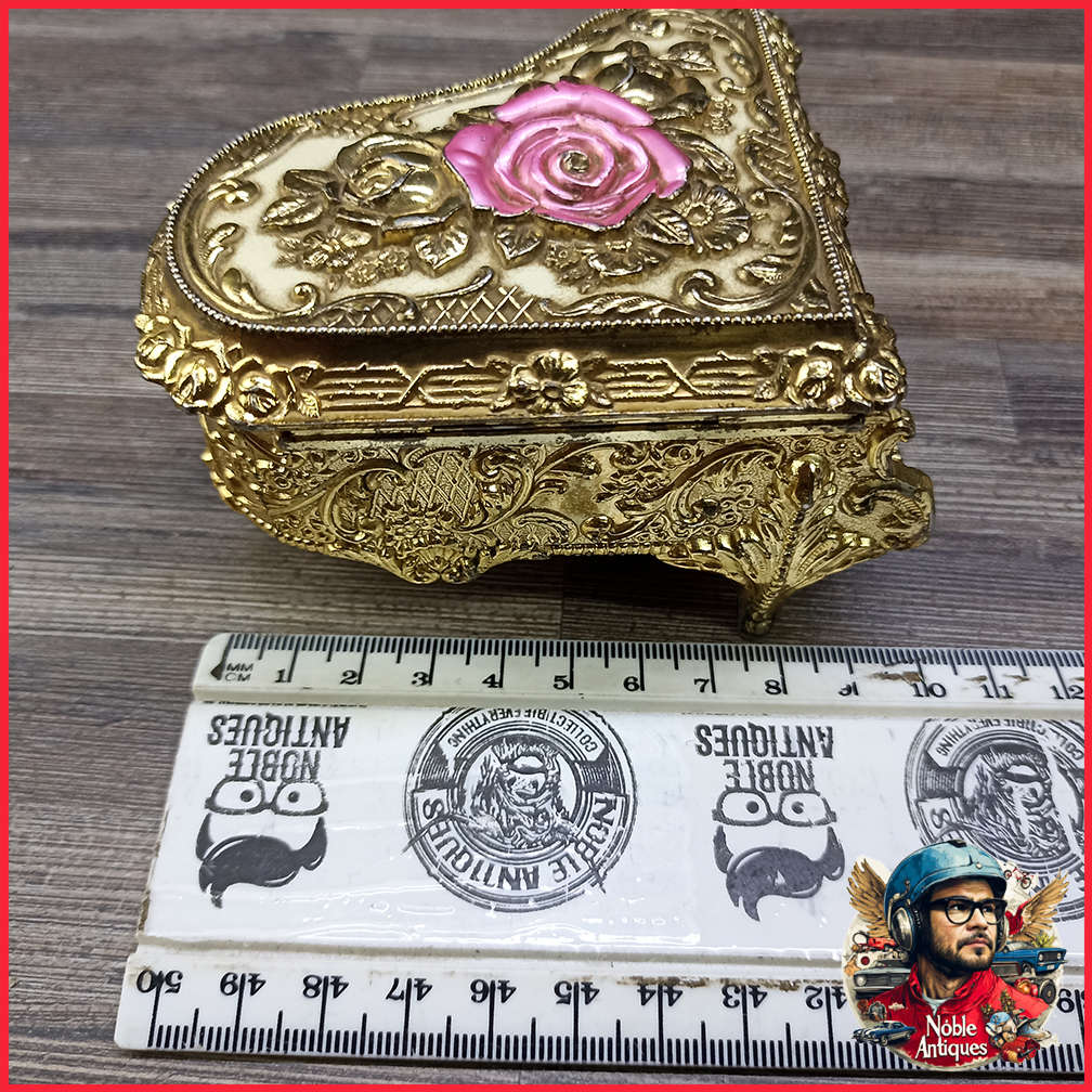 Vintage Ornate Metal Piano Trinket Jewelry Box