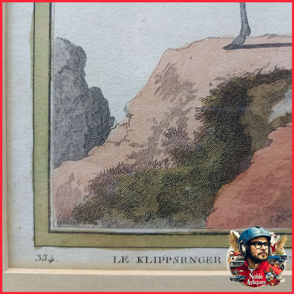 Framed Antique Colored Etch Le Klippsunger Le Sauteur Des Rochers