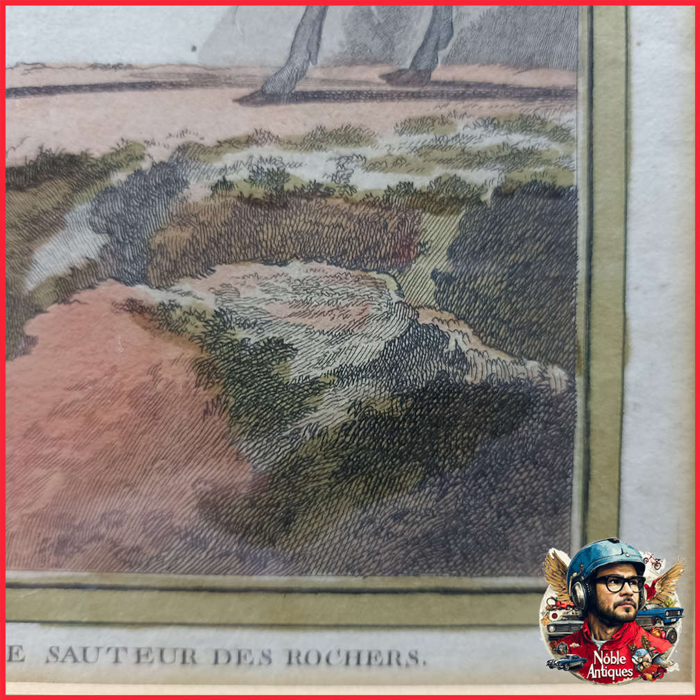 Framed Antique Colored Etch Le Klippsunger Le Sauteur Des Rochers