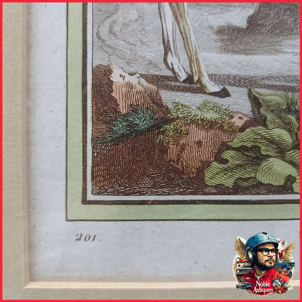 Framed Antique Colored Etch La Coring