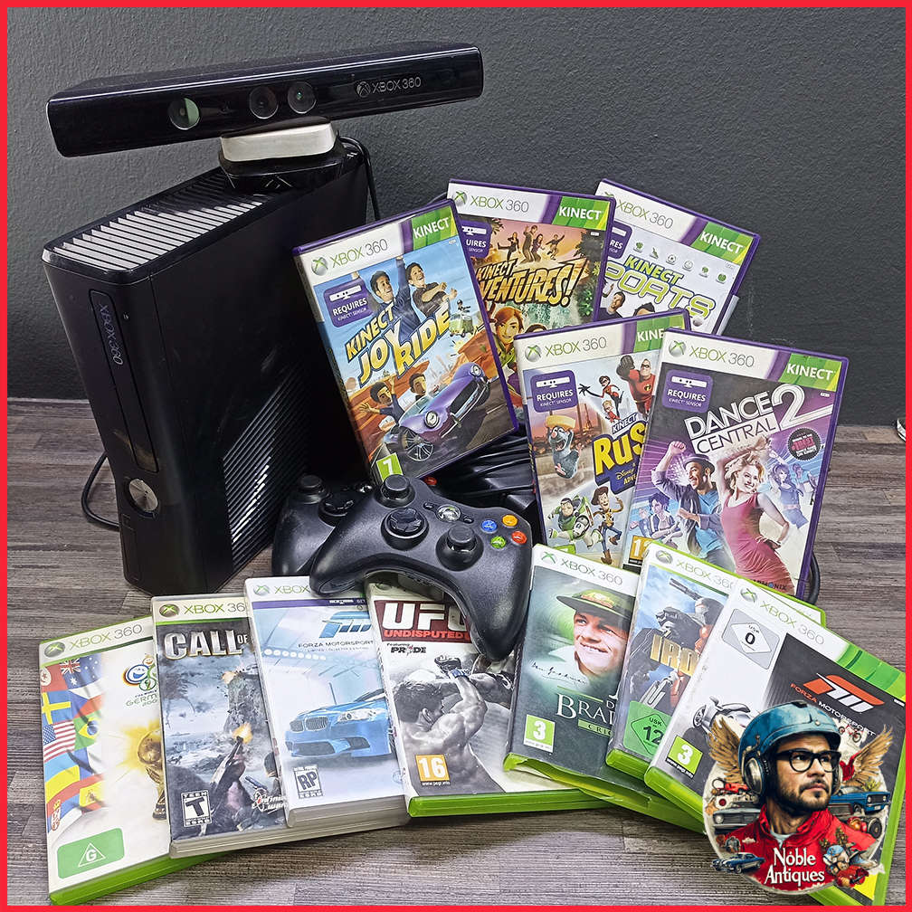 Large Working Microsoft Xbox 360 Kinect Console and Games Collection