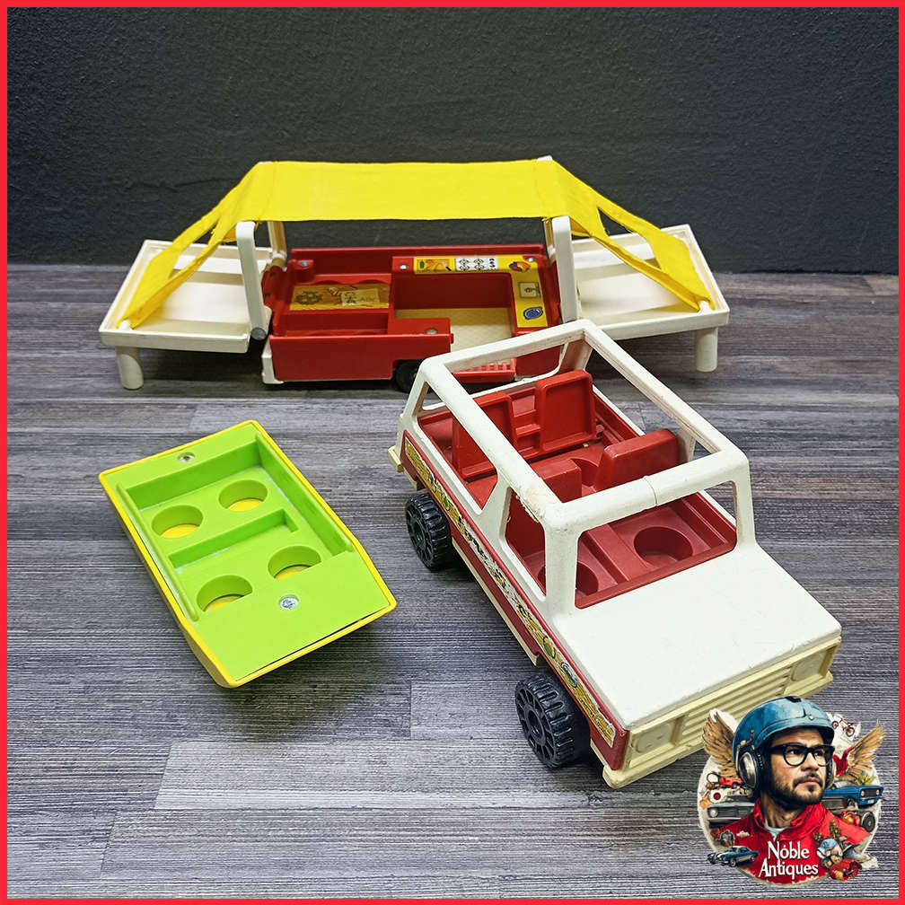 Vintage 1979 Fisher Price Little People Family 4x4 With Pop-Up Camper and Boat
