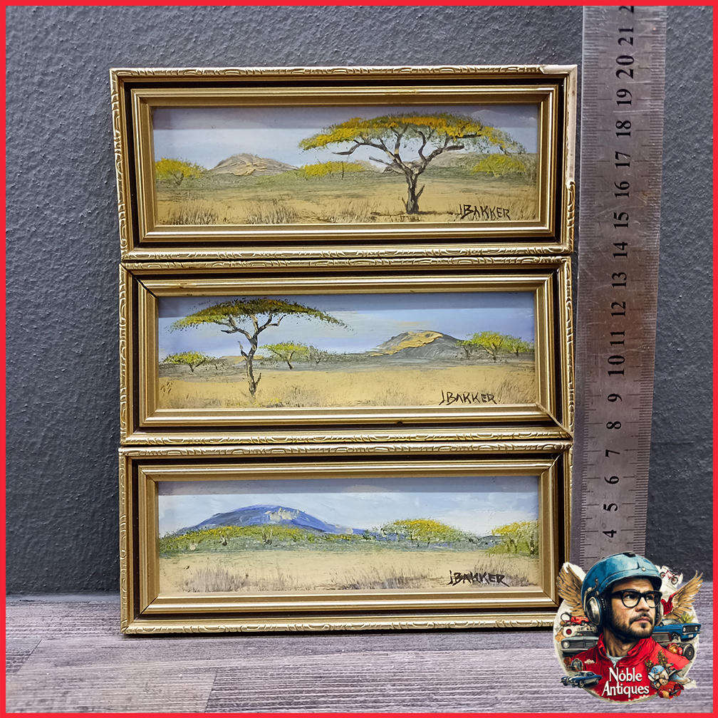 Three Mini Oil on Board SA Landscape Painting by J Bakker
