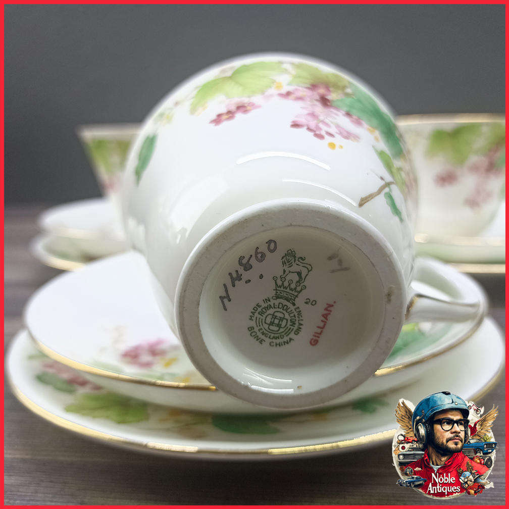 Vintage Royal Doulton 'gillian' Tea Set C1947-1952 6 Trois, Milk, Sugar and Biscuit plate