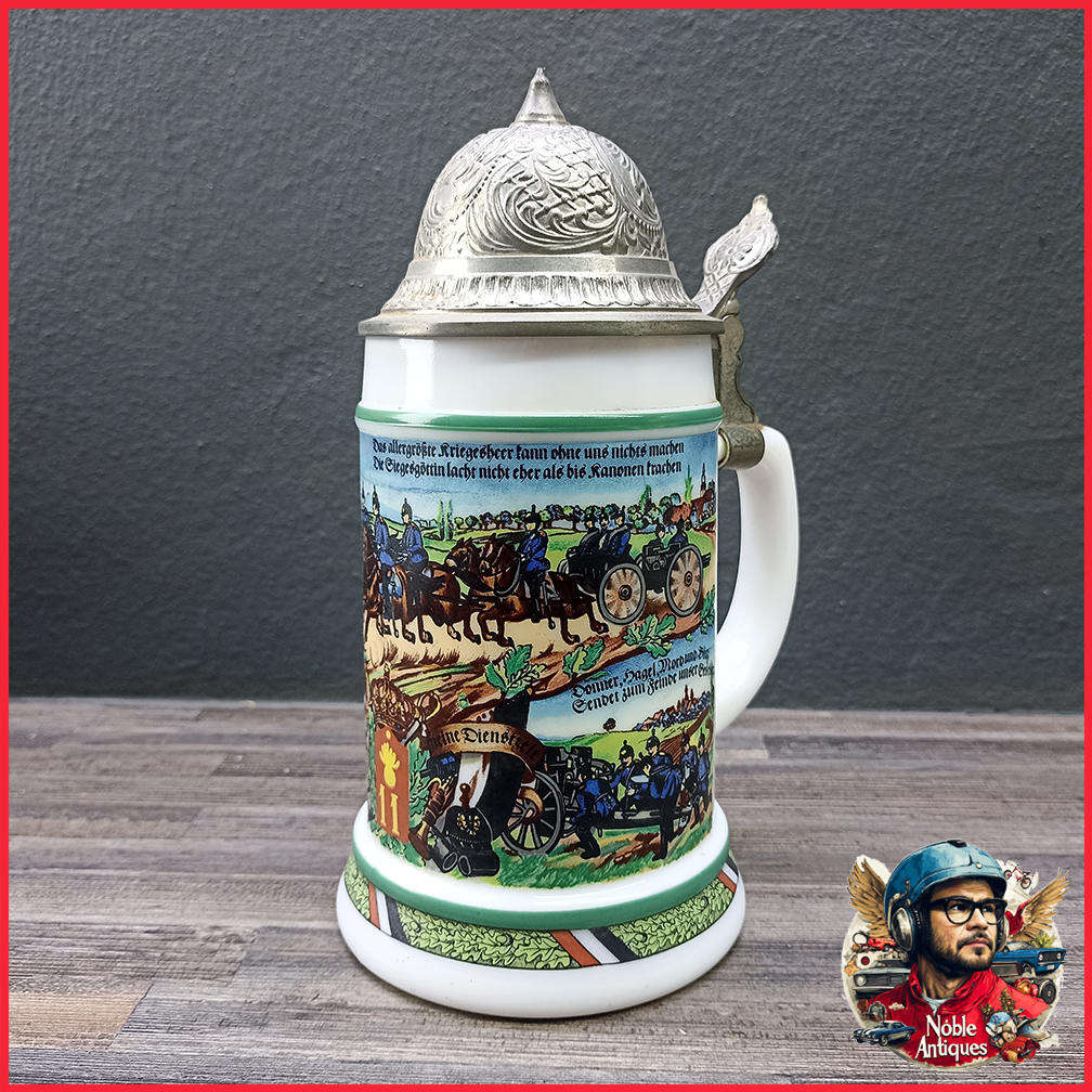 Vintage BMF German Milk Glass Beer Stein 11th Field Artillery Regimental