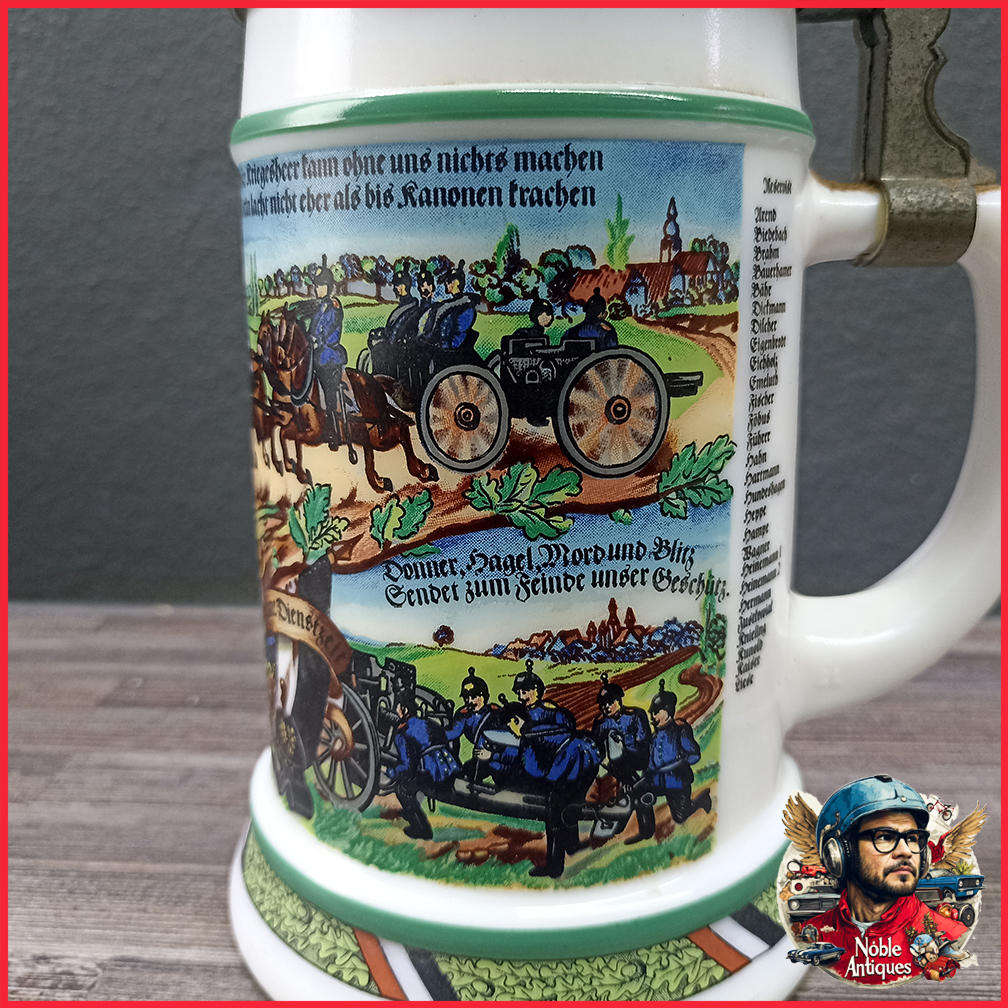 Vintage BMF German Milk Glass Beer Stein 11th Field Artillery Regimental