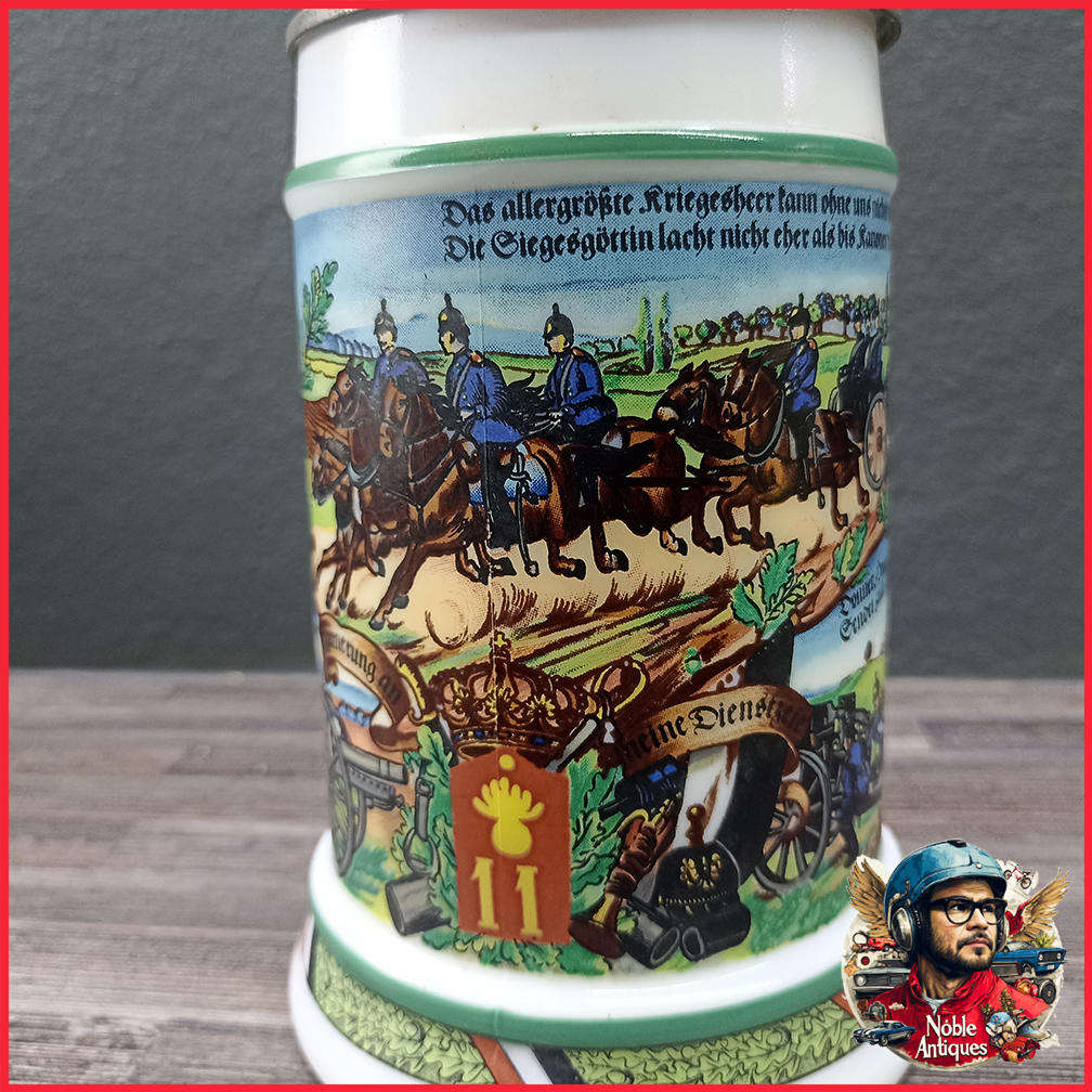 Vintage BMF German Milk Glass Beer Stein 11th Field Artillery Regimental