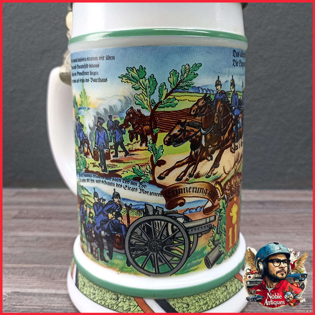 Vintage BMF German Milk Glass Beer Stein 11th Field Artillery Regimental