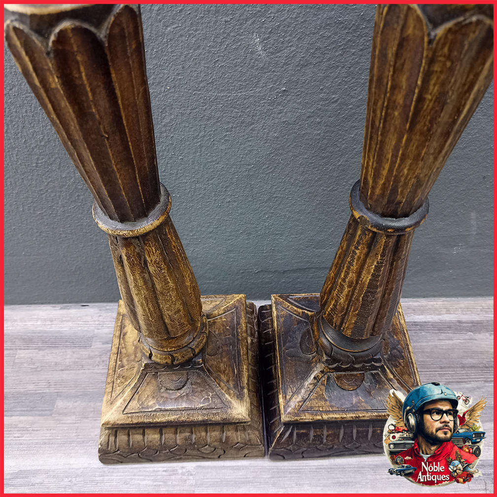 Two Large 60cm Antique Style Wood Candle Stands