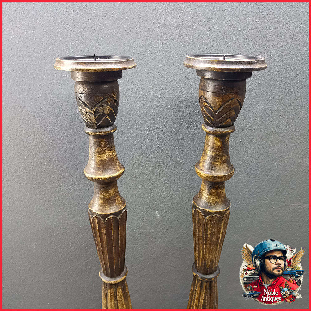 Two Large 60cm Antique Style Wood Candle Stands
