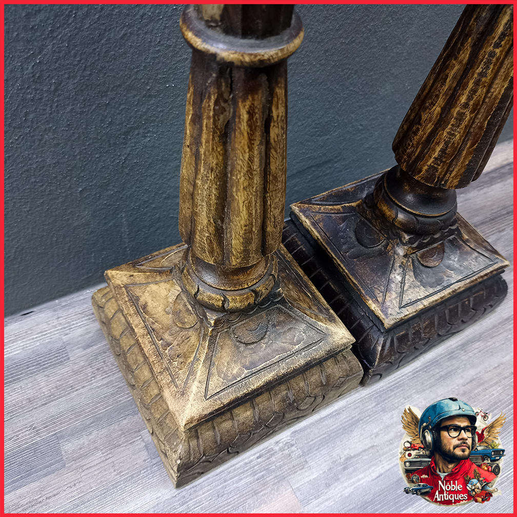 Two Large 60cm Antique Style Wood Candle Stands