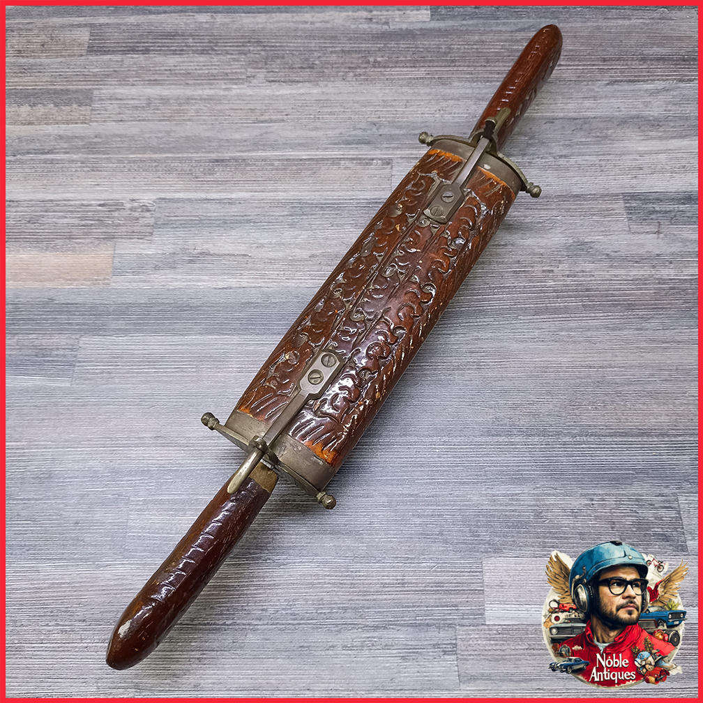 Vintage Indian Carving Set With Stand, Carved Wood & Brass