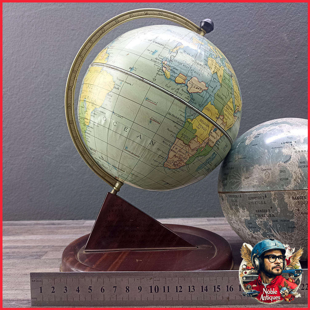 Vintage Chad Valley 1950's Tin World Globe and Tin 1960s Moon Globe