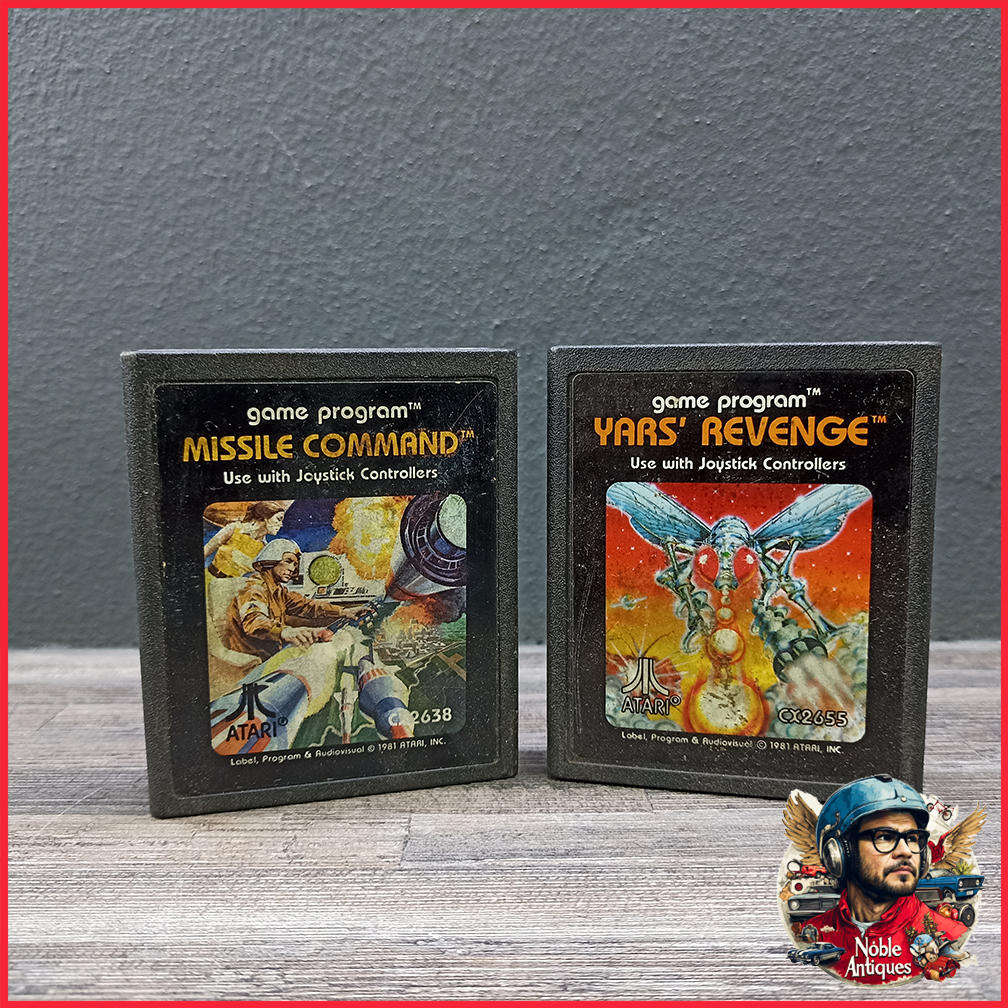 Two Vintage Atari 2600 Cartridge Games Missile Command and Yars' Revenge