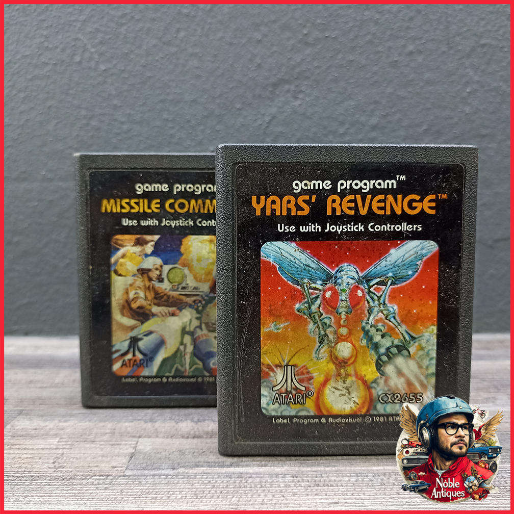 Two Vintage Atari 2600 Cartridge Games Missile Command and Yars' Revenge