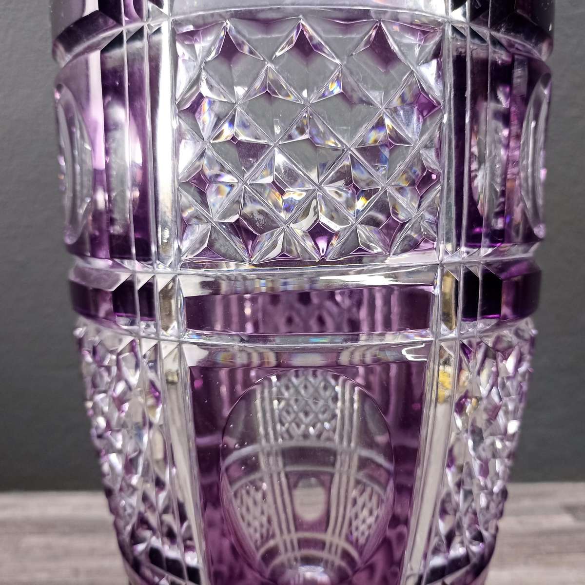 Spectacular Large Amethyst Cut Christal Vase