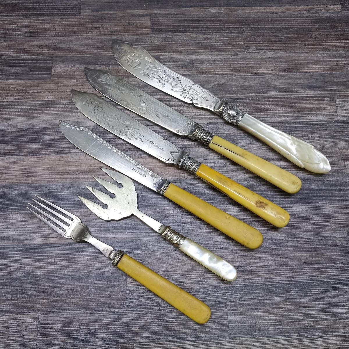 Antique Silverplate Bone and Mother of Pearl Handled Cutlery