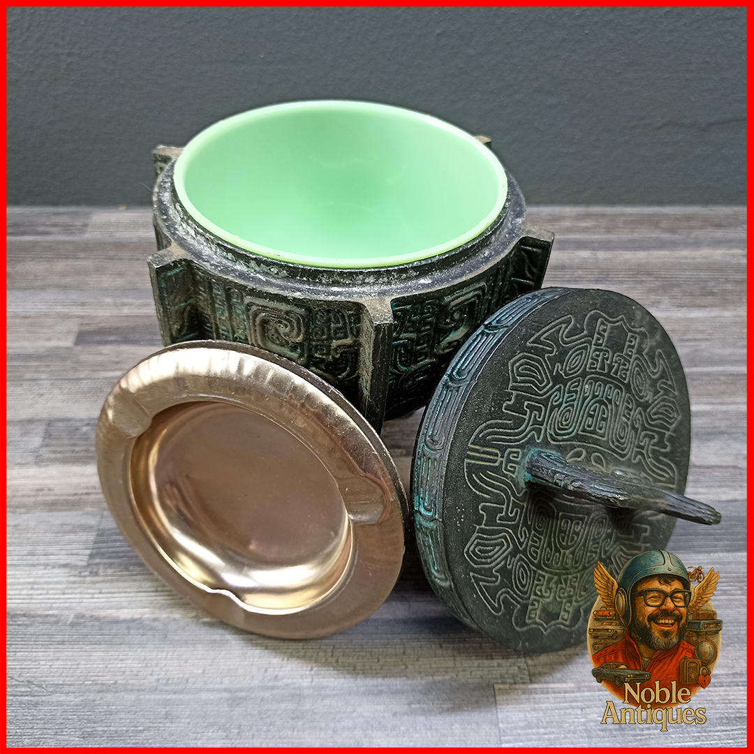 Vintage Metal James Mont 1960's Bronze Burmese Verdigris Ice Bucket Ashtray Heavy Patina