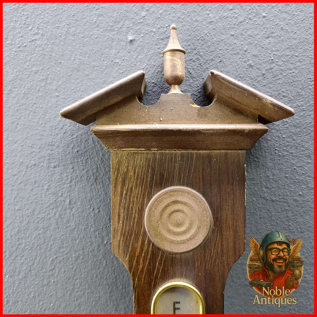 Large Vintage Wood and Brass German Banjo Barometer, Not Tested
