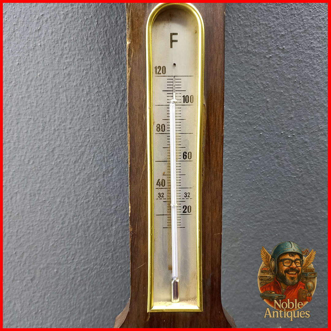 Large Vintage Wood and Brass German Banjo Barometer, Not Tested