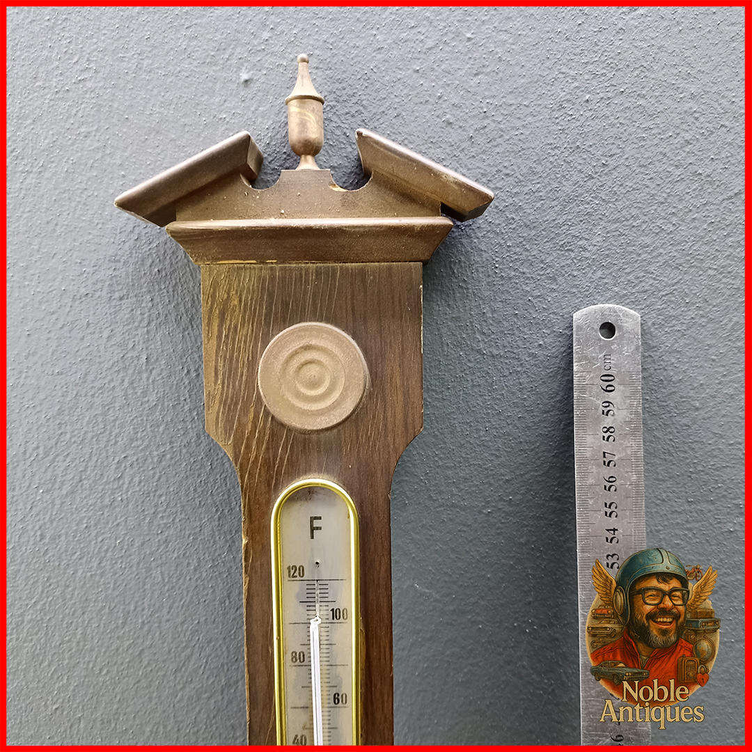 Large Vintage Wood and Brass German Banjo Barometer, Not Tested