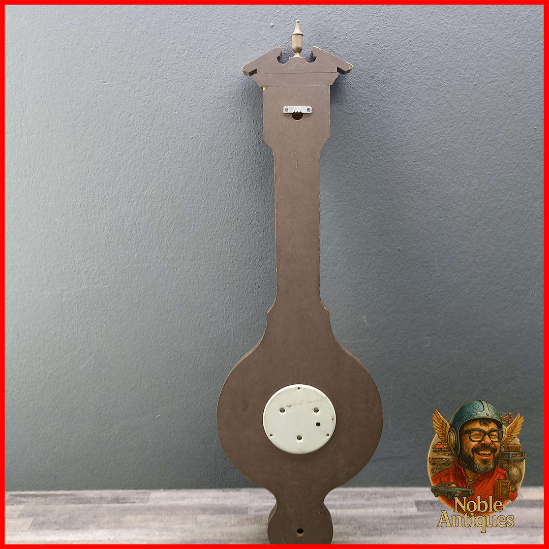 Large Vintage Wood and Brass German Banjo Barometer, Not Tested