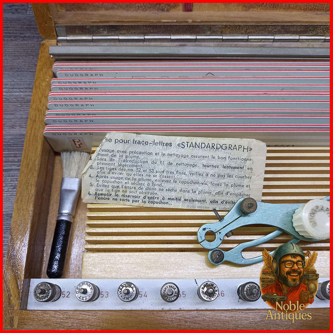 Vintage Wood Boxed 1960's Duograph DBGM lettering stencil kit