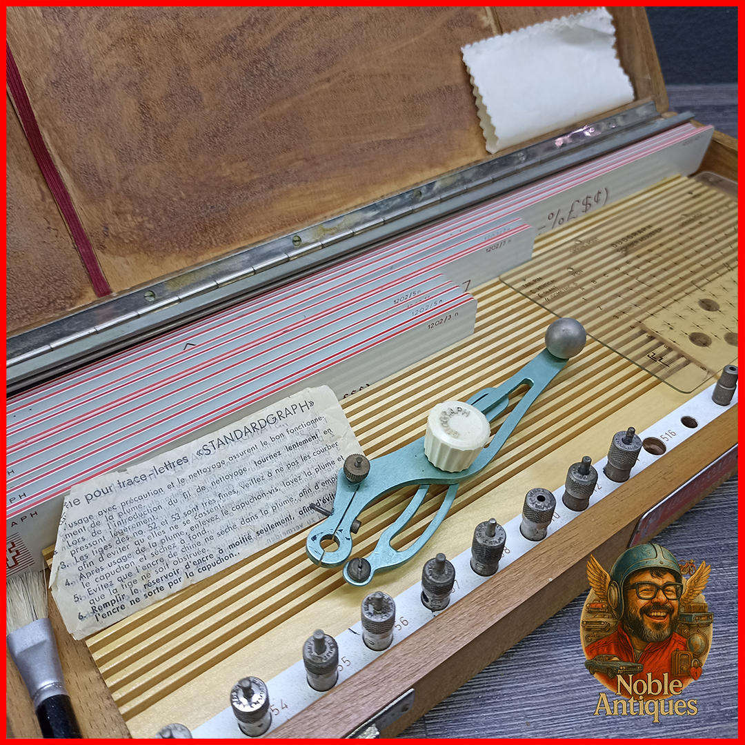 Vintage Wood Boxed 1960's Duograph DBGM lettering stencil kit