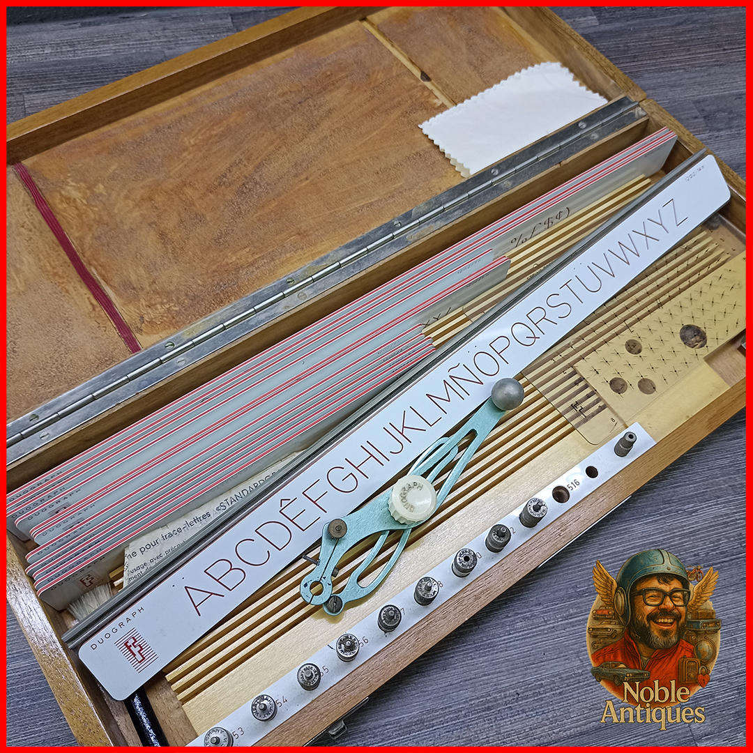 Vintage Wood Boxed 1960's Duograph DBGM lettering stencil kit