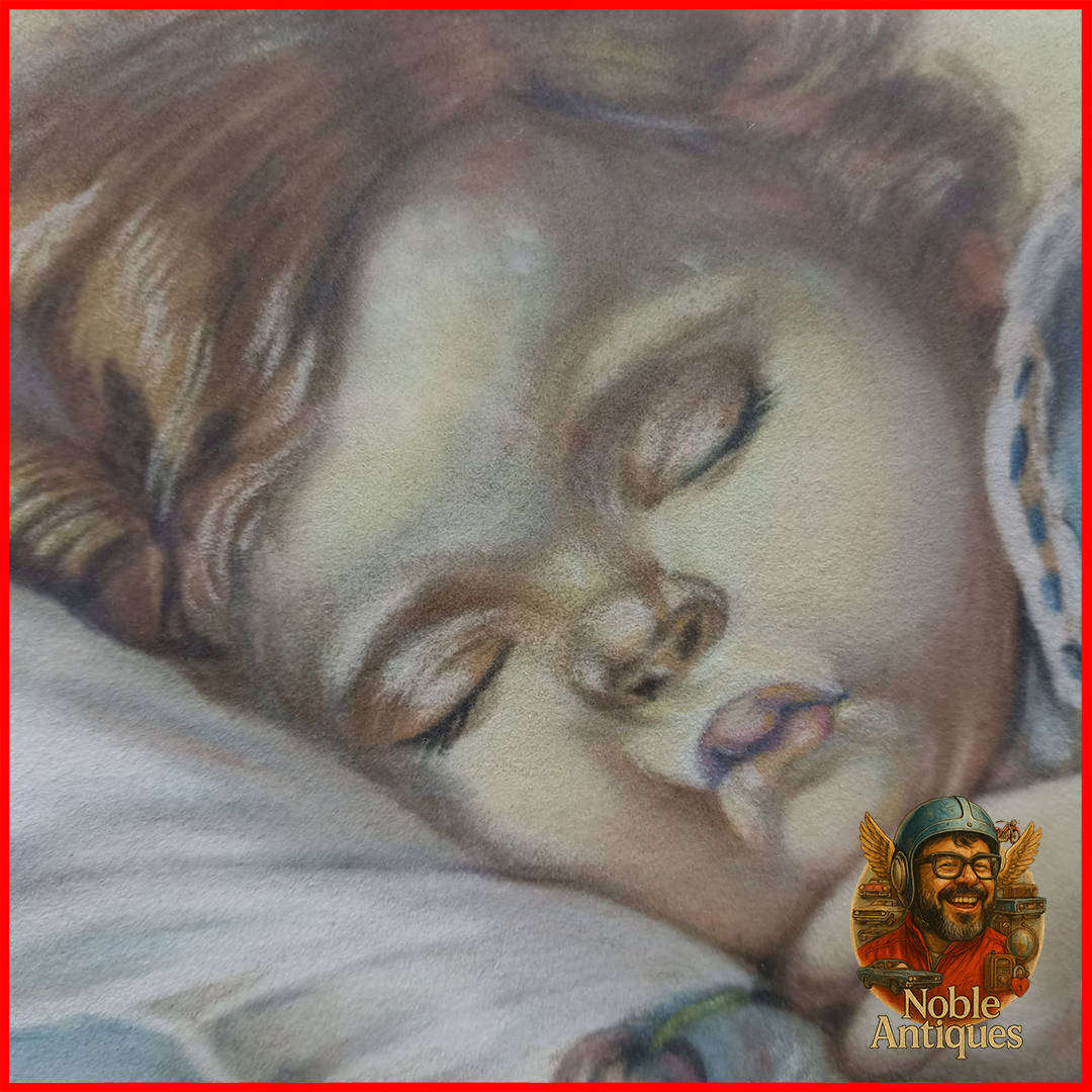 Original Framed Baby Sleeping Pastel 1930s Framed