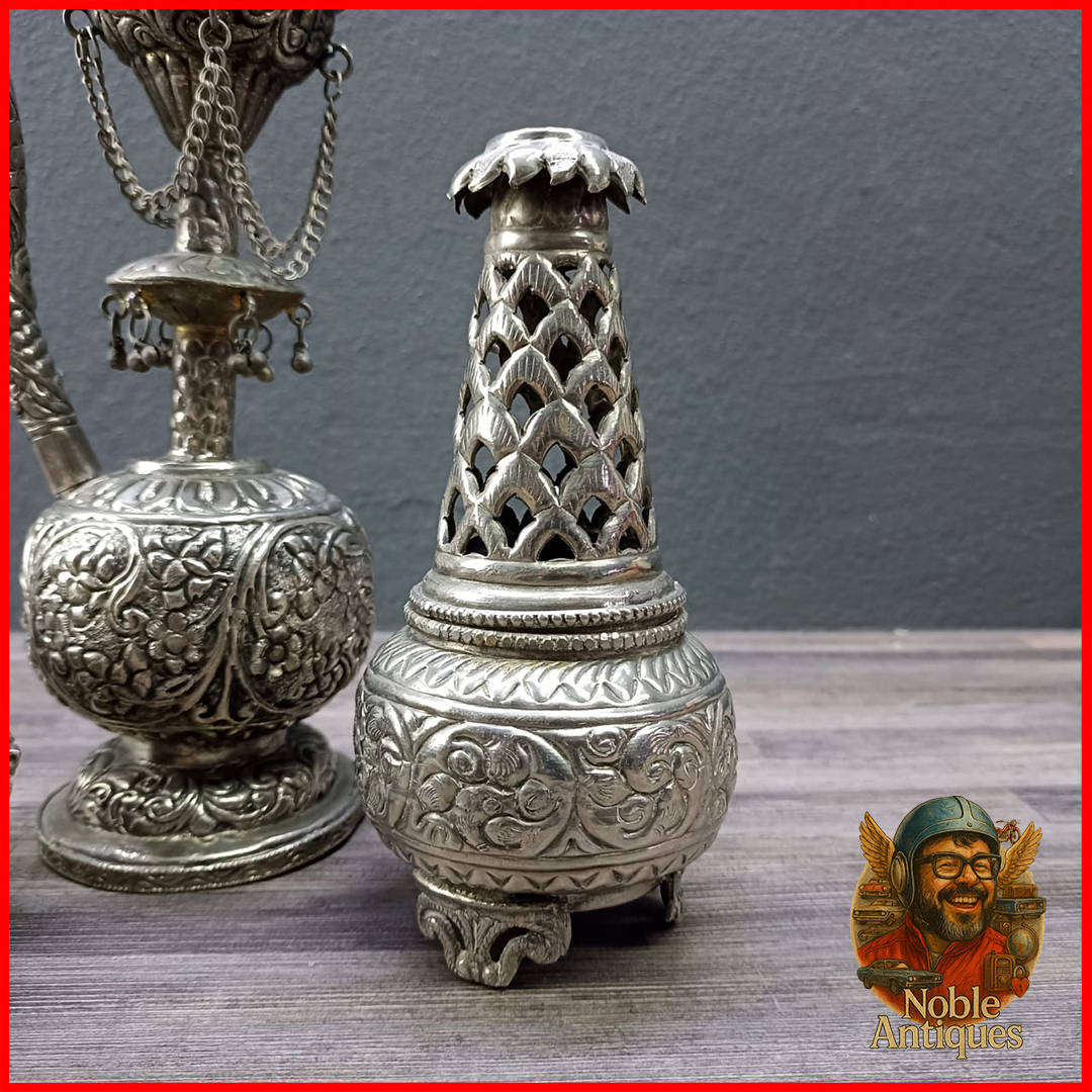Vintage Silver Metal Arabic Smoker, Incense Stand and Jewellery Box Collection