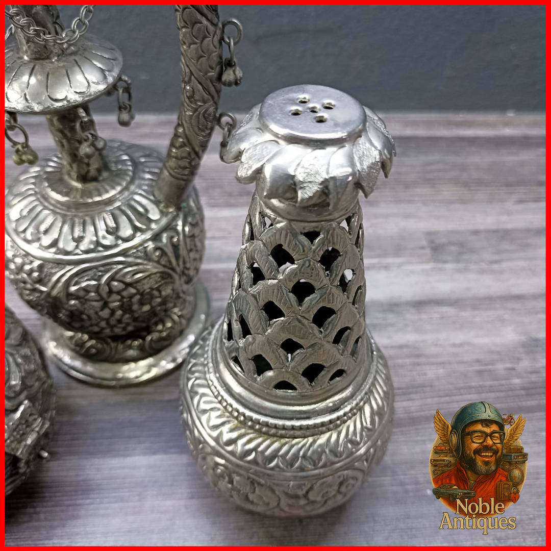 Vintage Silver Metal Arabic Smoker, Incense Stand and Jewellery Box Collection