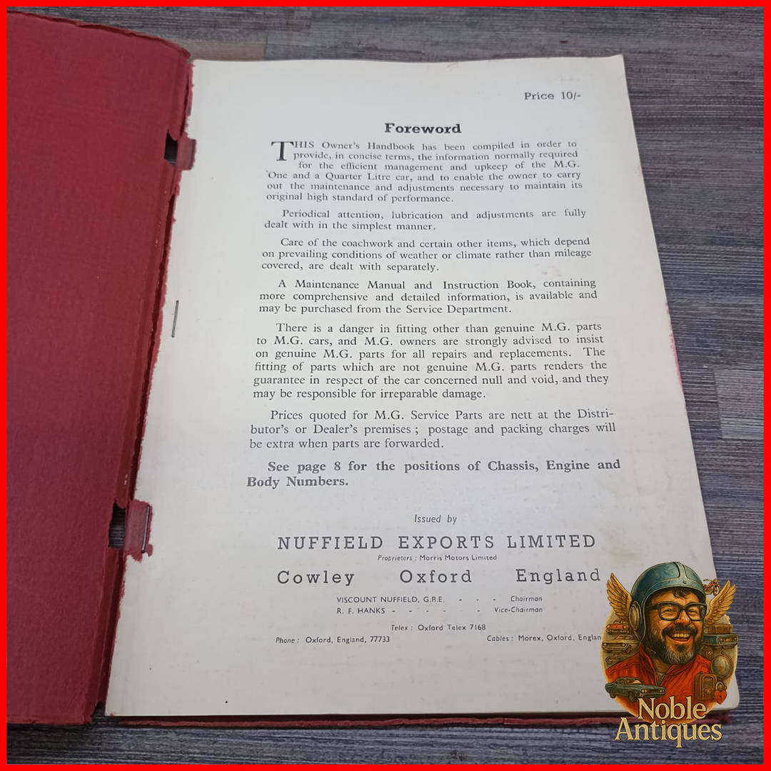 The Owner's Handbook for the MG One and a Quarter Litre Series Y